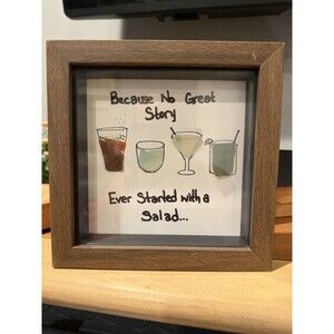 Framed Freestanding Sea Glass Square Word Framed Art "Because No Great Story..."